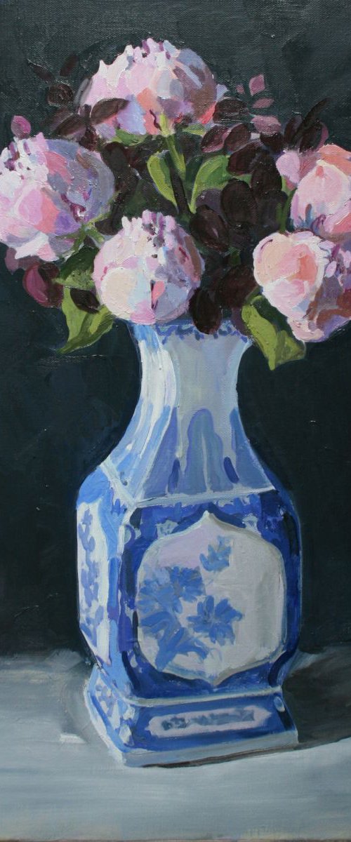 Peonies in Chinese vase by Katharine Rowe