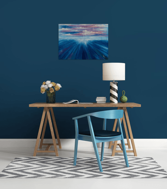 Blue seascape horizon large wall art decor for living room best gift for for the anniversary