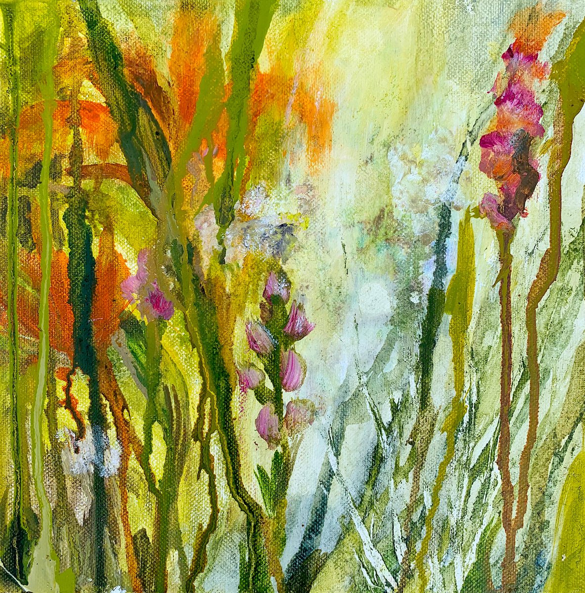 Impressionistic Botanical Oil Painting By Suzsi Corio, 10 X 10", Orange Lilies In Summer, Original Artwork