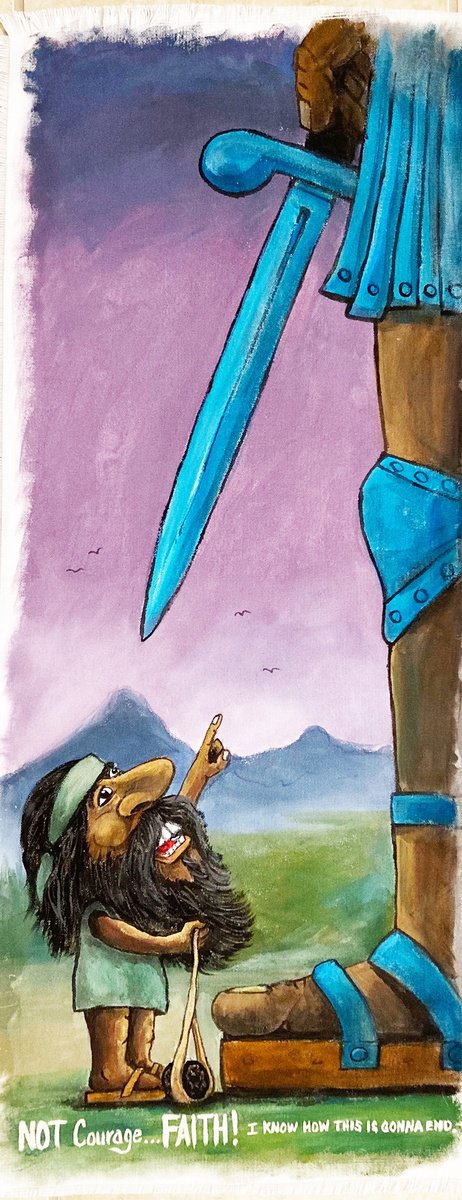 Cartoon Portrait Acrylic Painting By William F. Adams, 15 X 39", When Giants Call My Name!, Original Artwork