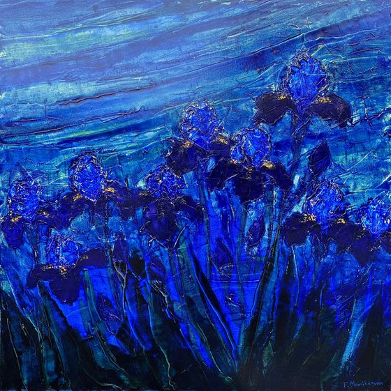 Irises at Night 80×80cm