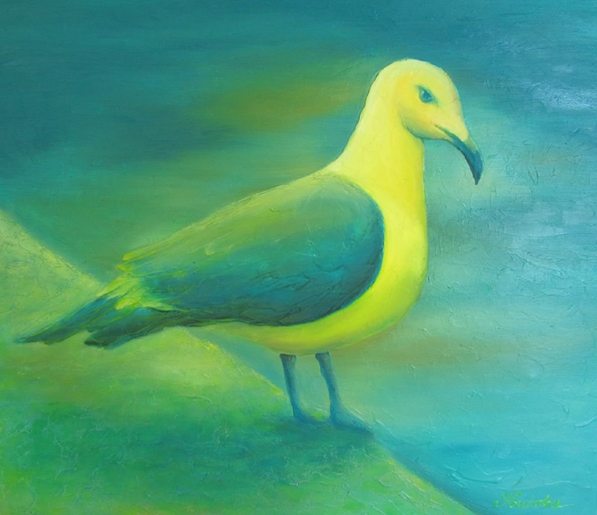Summer time, seagull, 70x60 cm, original artwork, FREE SHIPPING by Larissa Uvarova