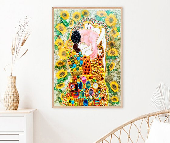 Sunflower family (Klimt inspired). Decorative mosaic & natural stones