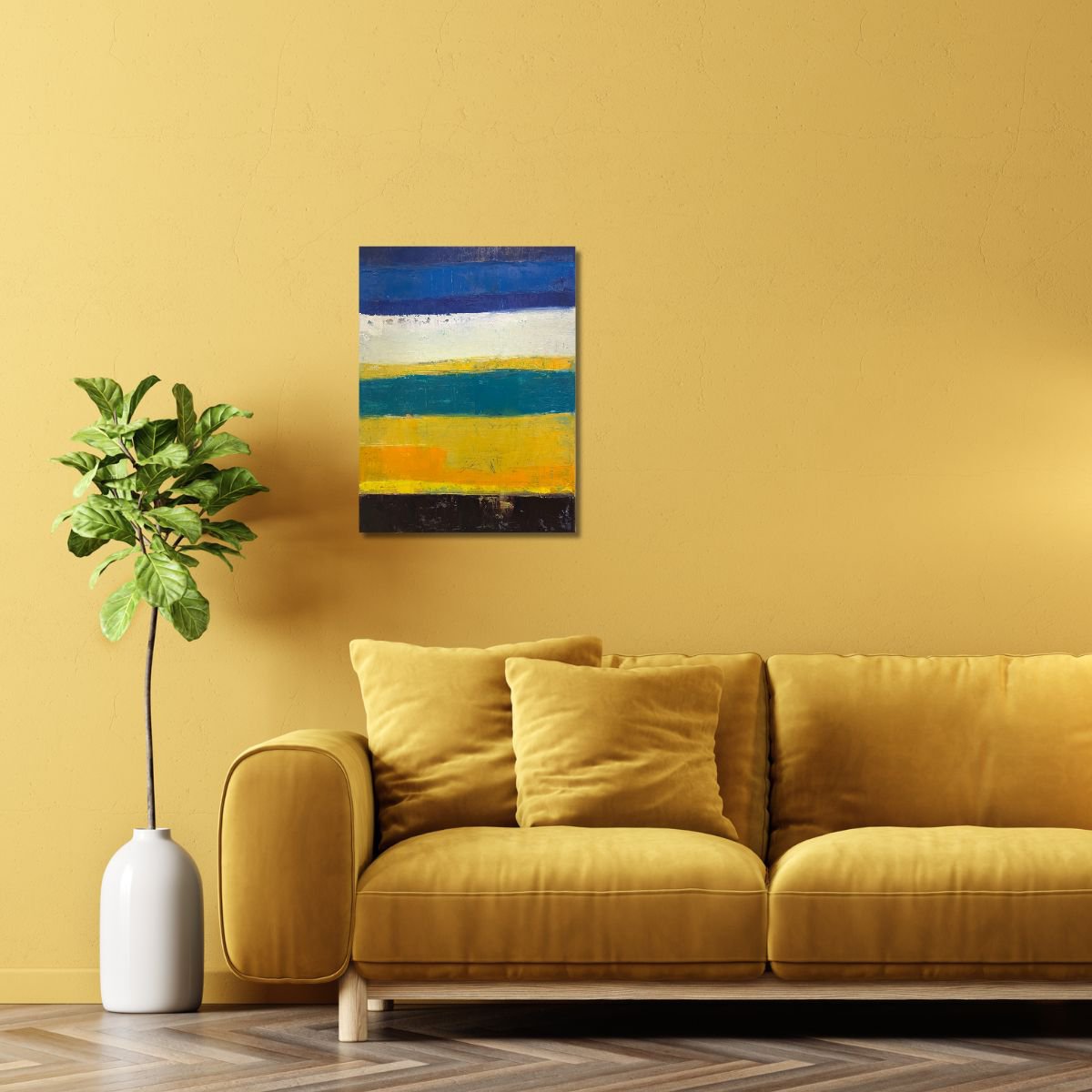 Geometric Abstract Oil Painting By Ulli Schmitt, 12 X 16", Fields, Original Artwork