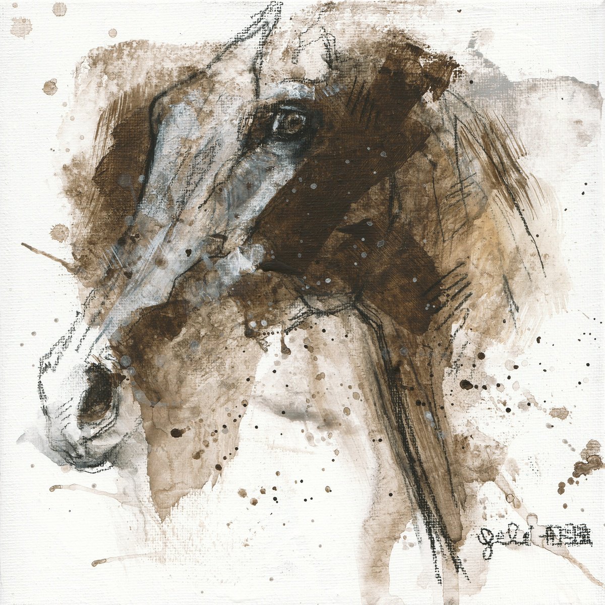 Expressive Animal Painting By Benedicte Gele, 8 X 8, Equine Nude 282, Original Artwork