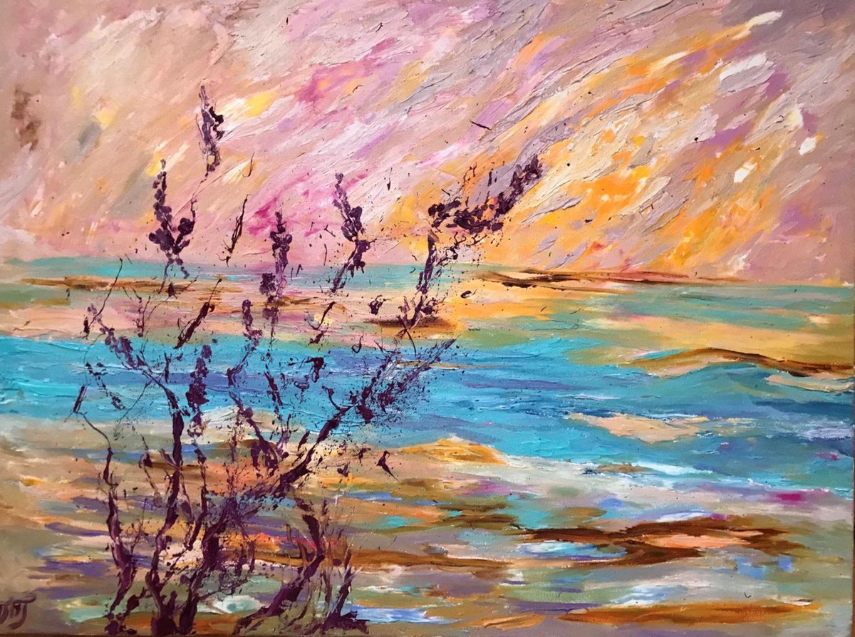 Abstract Landscape Oil Painting By Tetiana Pchelnykova, 31 X 24", Salt Lakes, Original Artwork