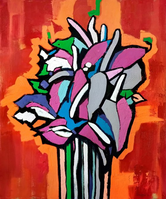 Exotic Flowers on Red