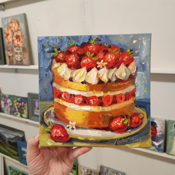 Strawberry cake - Original oil painting