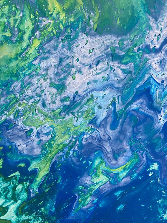 "Atomic Ripple" - Original Abstract PMS Fluid Acrylic Painting on a Recycled Desk Panel - 30 x 18 inches