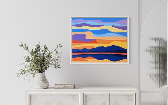 Sunset Over The Mountain Lake