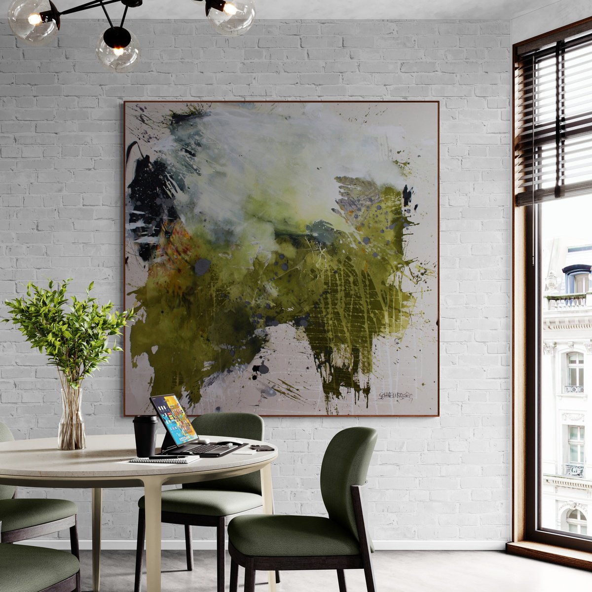 Expressive Abstract Painting By Daniela Schweinsberg, 63 X 63, Out Into The Green, Original Artwork