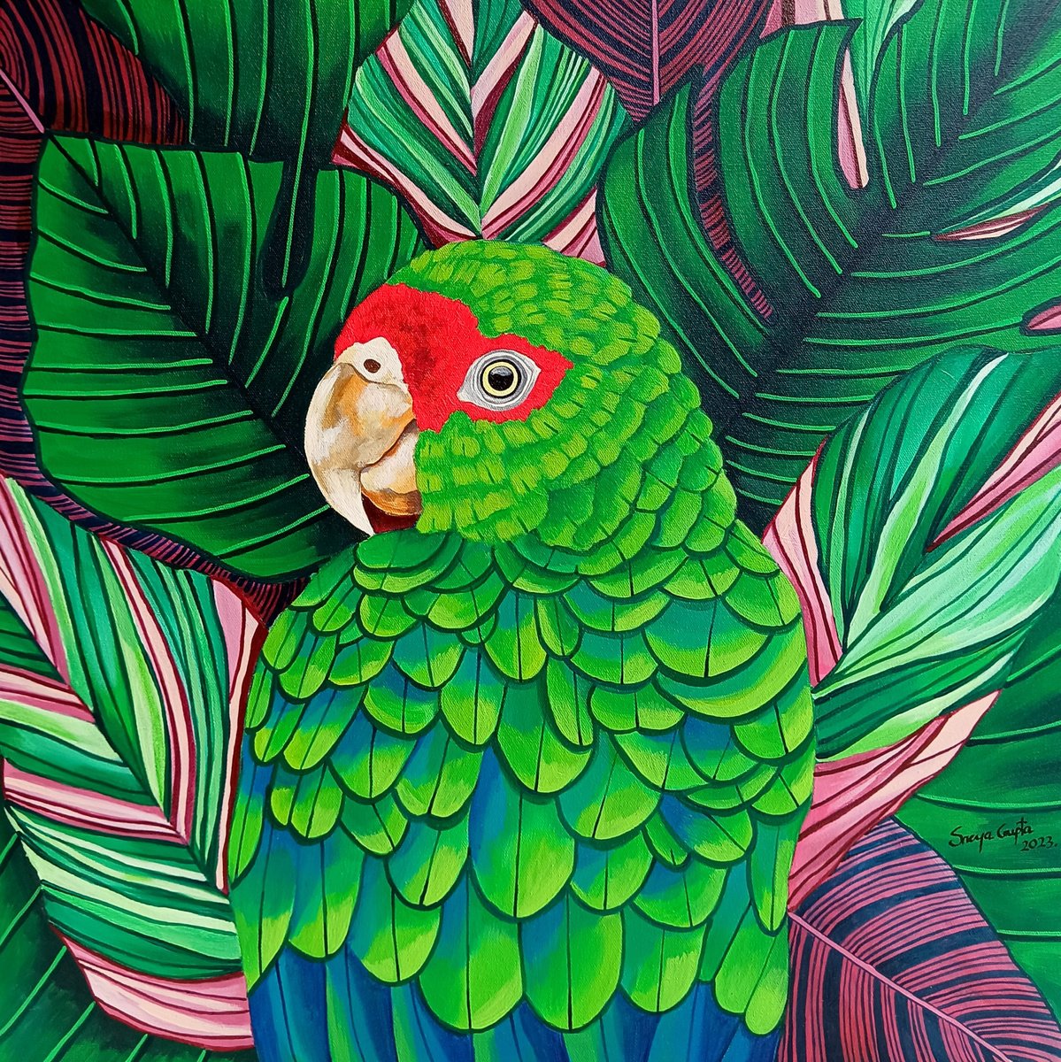 Photorealistic Animal Acrylic Painting By Sreya Gupta, 24 X 24", Call Of The Vibrance Ii, Original Artwork