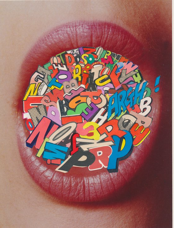 Big Mouth Gossip Girl - Tongue Tied Type - Typography Pop Art 10x8