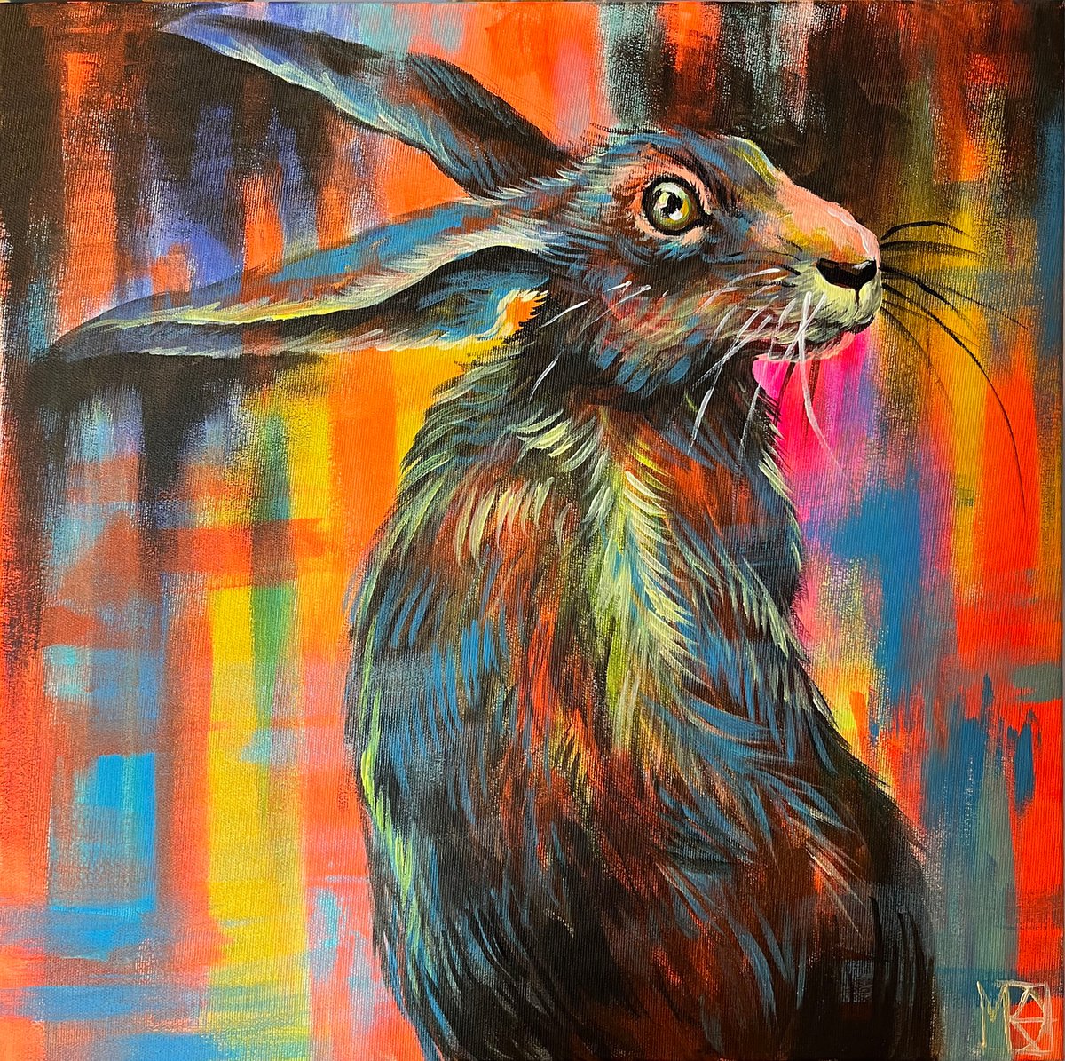 Expressive Animal Acrylic Painting By Maria Kireev, 20 X 20", Hare