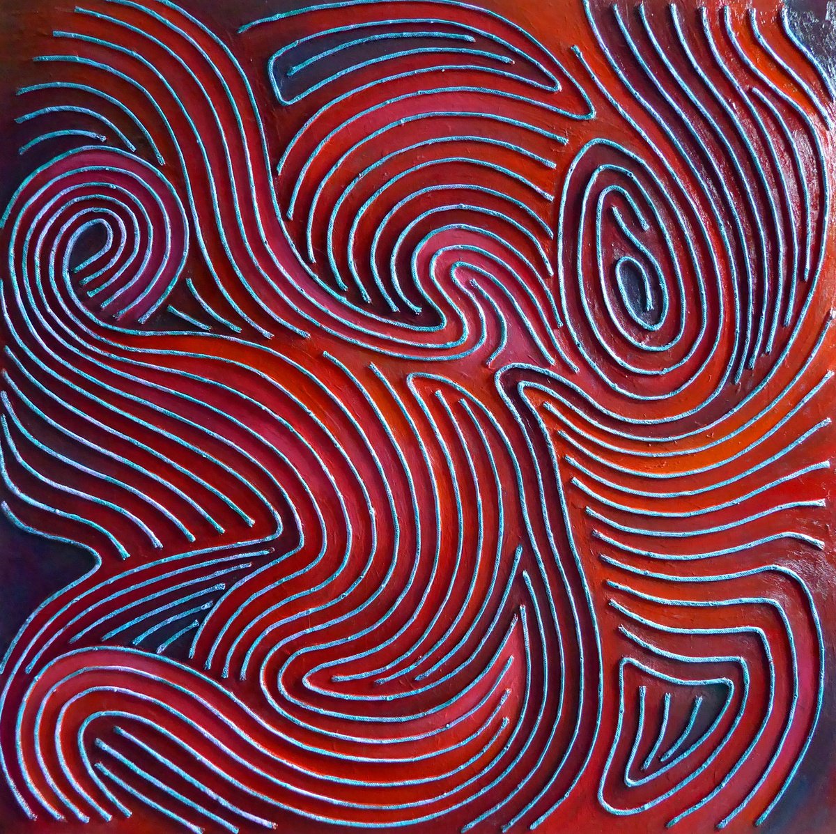 Organic Abstract Painting By Stephen Conroy, 31 X 31", Relief: Red Swirl, Original Artwork