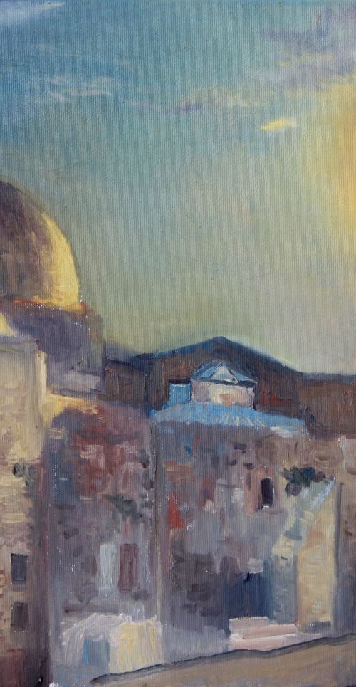 Original Jerusalem painting Western Wall art Impression Cityscape Painting 20" Holy Place Israel Landscapes Modern Art, Sales by Leo Khomich