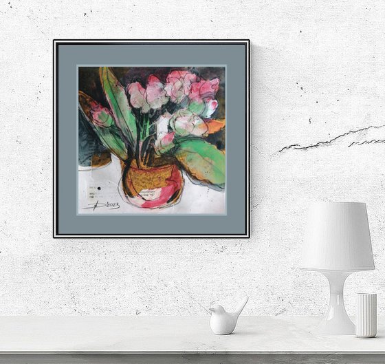 Kalanchoe Series of Original Paintings 20x20cm decorative modern mixed media