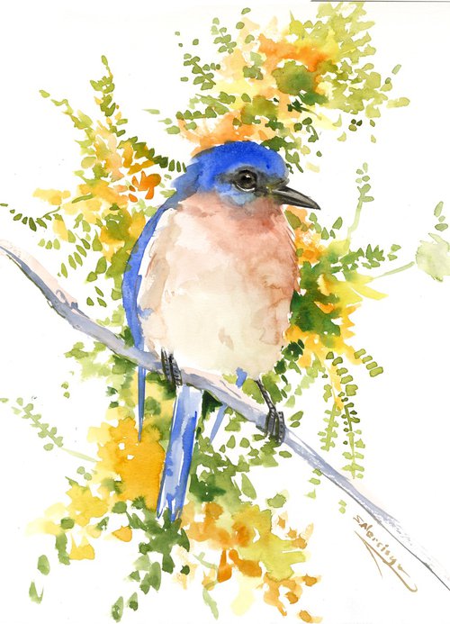 Bluebird and Spring Flowers by Suren Nersisyan