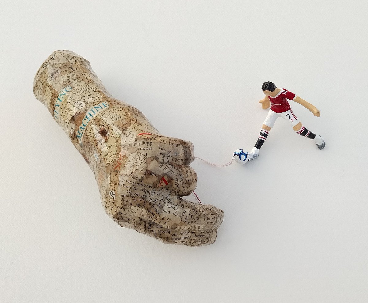 Hand and the Soccer Player - Original Paper Sculpture by Shweta Mahajan
