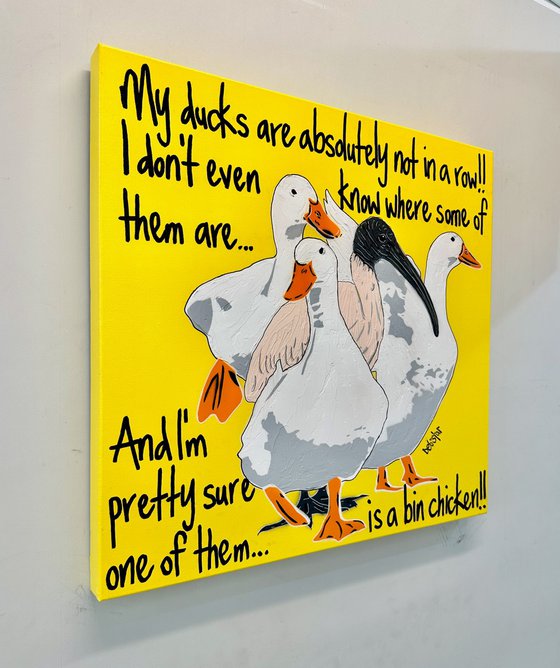 Ducks in a Row Yellow Bin Chicken 61cm x 61cm