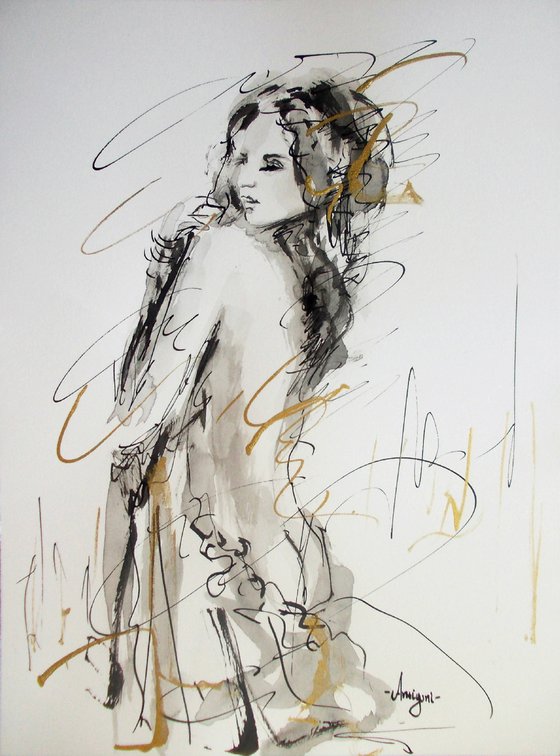 Woman  ink drawing series-Figurative drawing on paper