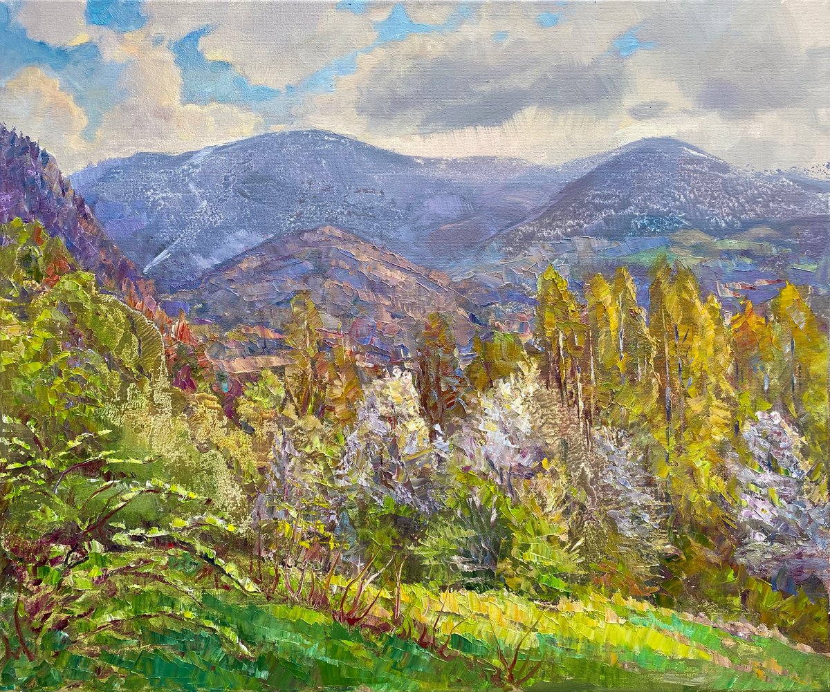 Impressionistic Landscape Oil Painting By Aleksandr Dubrovskyy, 24 X 20, The Transparency Of The Mountain Air, Original Artwork