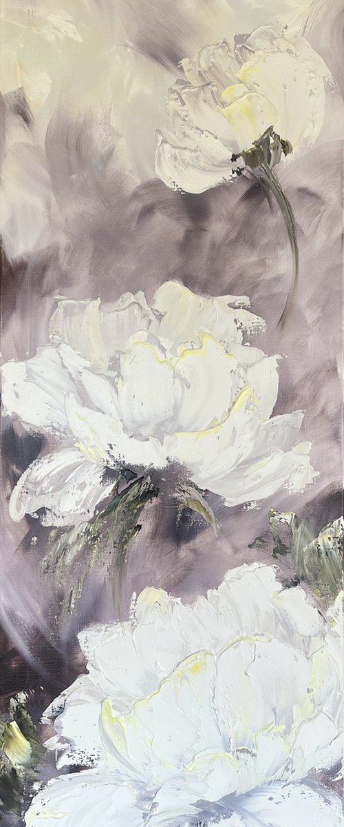 White watchtexture peonies by Marina Skromova