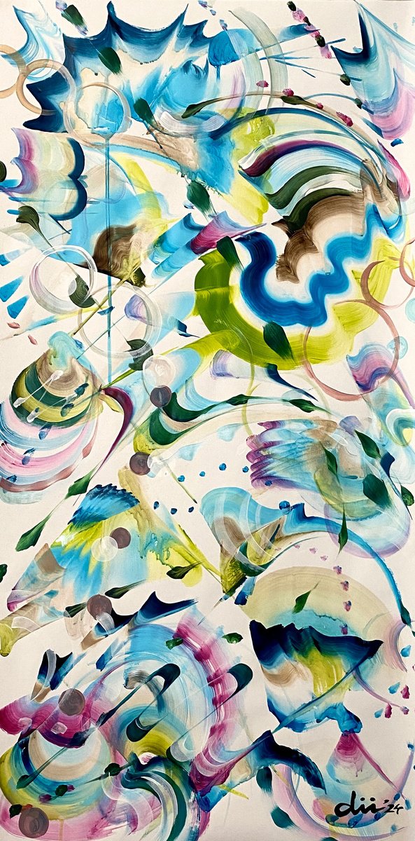 Organic Abstract Acrylic Painting By Daichi Matsusaki, 20 X 39, Color Dance 1-5-24, Original Artwork