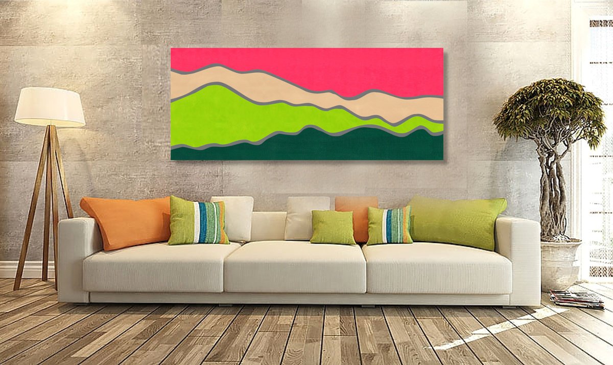 Abstract Landscape Acrylic Painting By Marina Krylova, 67 X 28", Modern Landscape #61, Original Artwork
