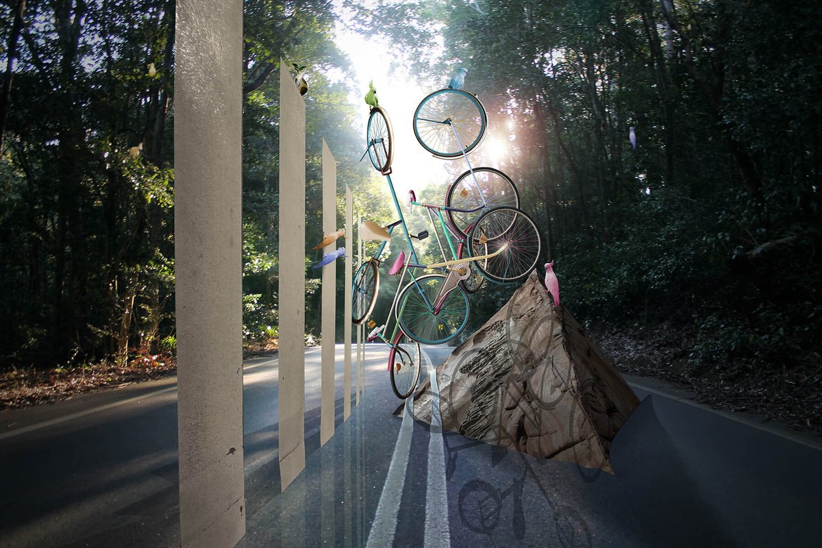 Surrealistic Transport Print By Vanessa T Stefanova, 24 X 16", Bicycle Ride, Original Artwork