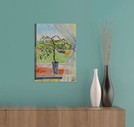 Window view with Avocado tree