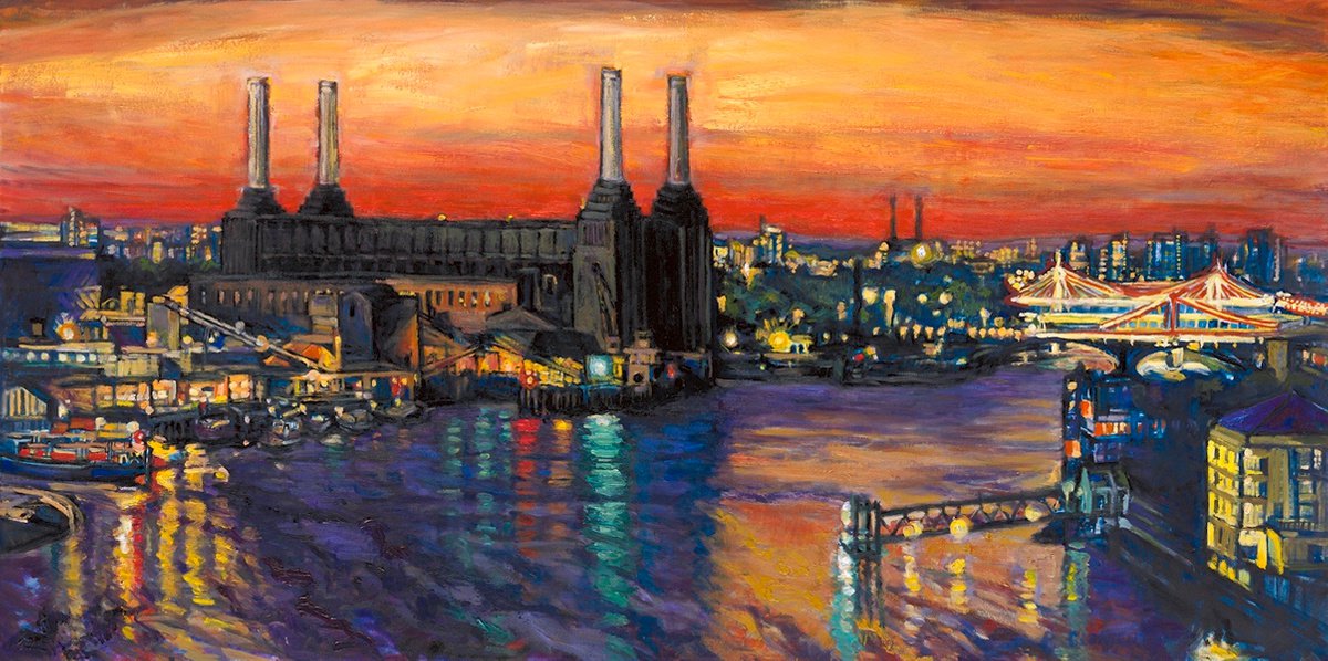Battersea Power Station and Bridges Giclee by Patricia Clements