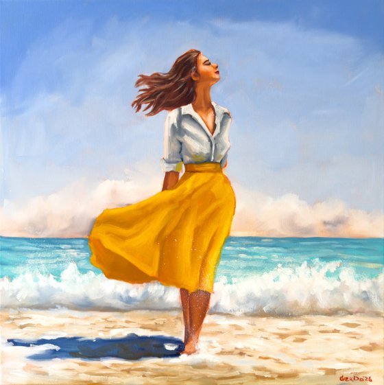 Beach Woman in Yellow Skirt