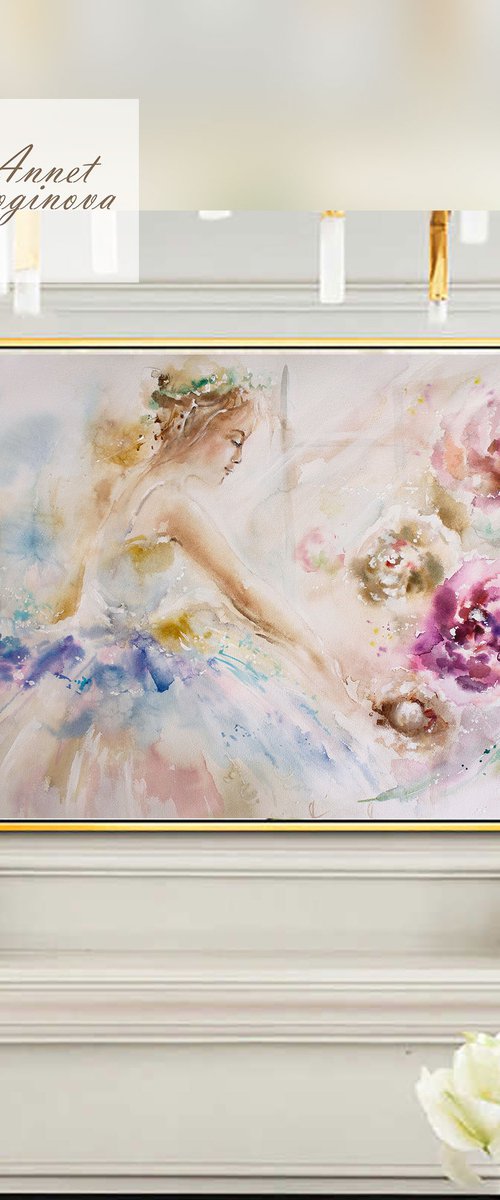 Original watercolor art, Ballet artwork by Annet Loginova