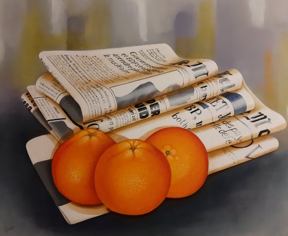 Newspapers with oranges