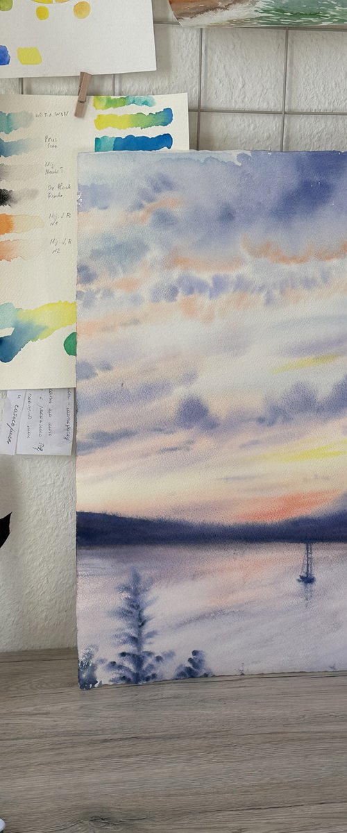 Pearly Sunset over Mountains by Oleksandra Padushyna