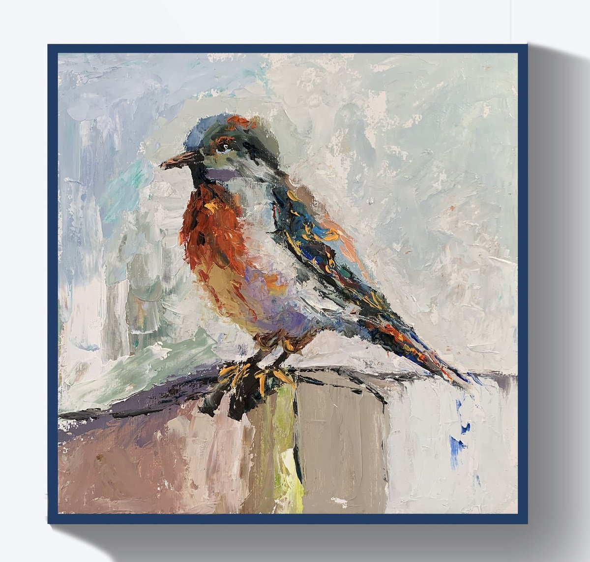 Impressionistic Animal Oil Painting By Vita Schagen, 10 X 10", Bird. #16, Original Artwork