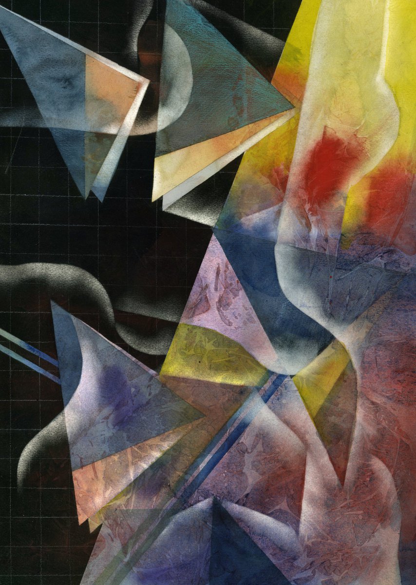 Geometric Abstract Watercolour By Alfred Ng, 16 X 22, When Past Meets Present, Original Artwork