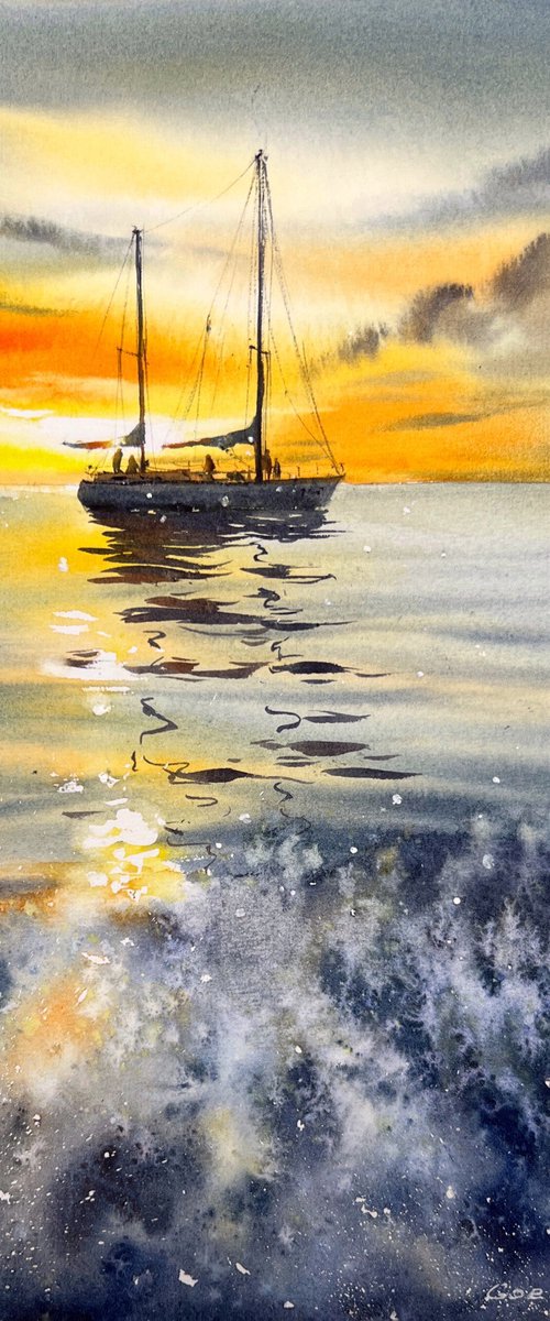 Yacht at sunset #12 by Eugenia Gorbacheva