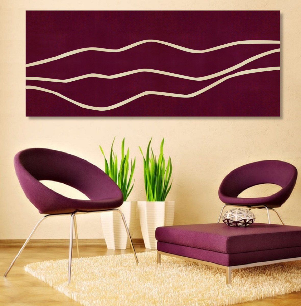 Abstract Landscape Acrylic Painting By Marina Krylova, 47 X 20", Minimalistic Landscape #04, Original Artwork