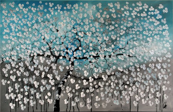 Blooming Silver  - Abstract Art - Acrylic Painting - Canvas Art - Framed Painting - Abstract Flower Painting - Ready to Hang