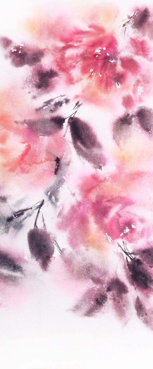 Watercolor flowers painting "Autumn roses-2" by Olga Grigo