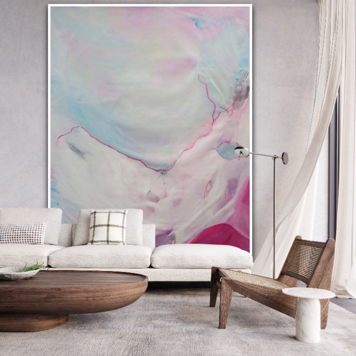 Abstract Portrait Acrylic Painting By Gugi Goo, 63 X 96, Le Nuvole (Invisibile Words), Original Artwork