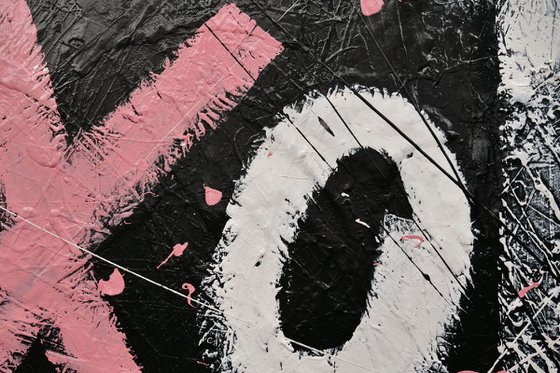 X's and O's 140cm x 100cm Black White Pink Textured Urban Pop Art