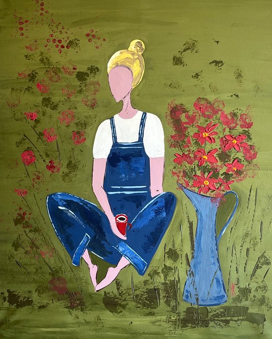 Woman Gardening Original Painting