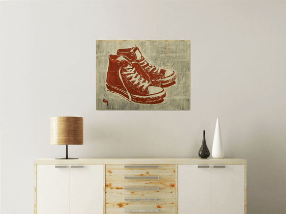 Red sneakers.