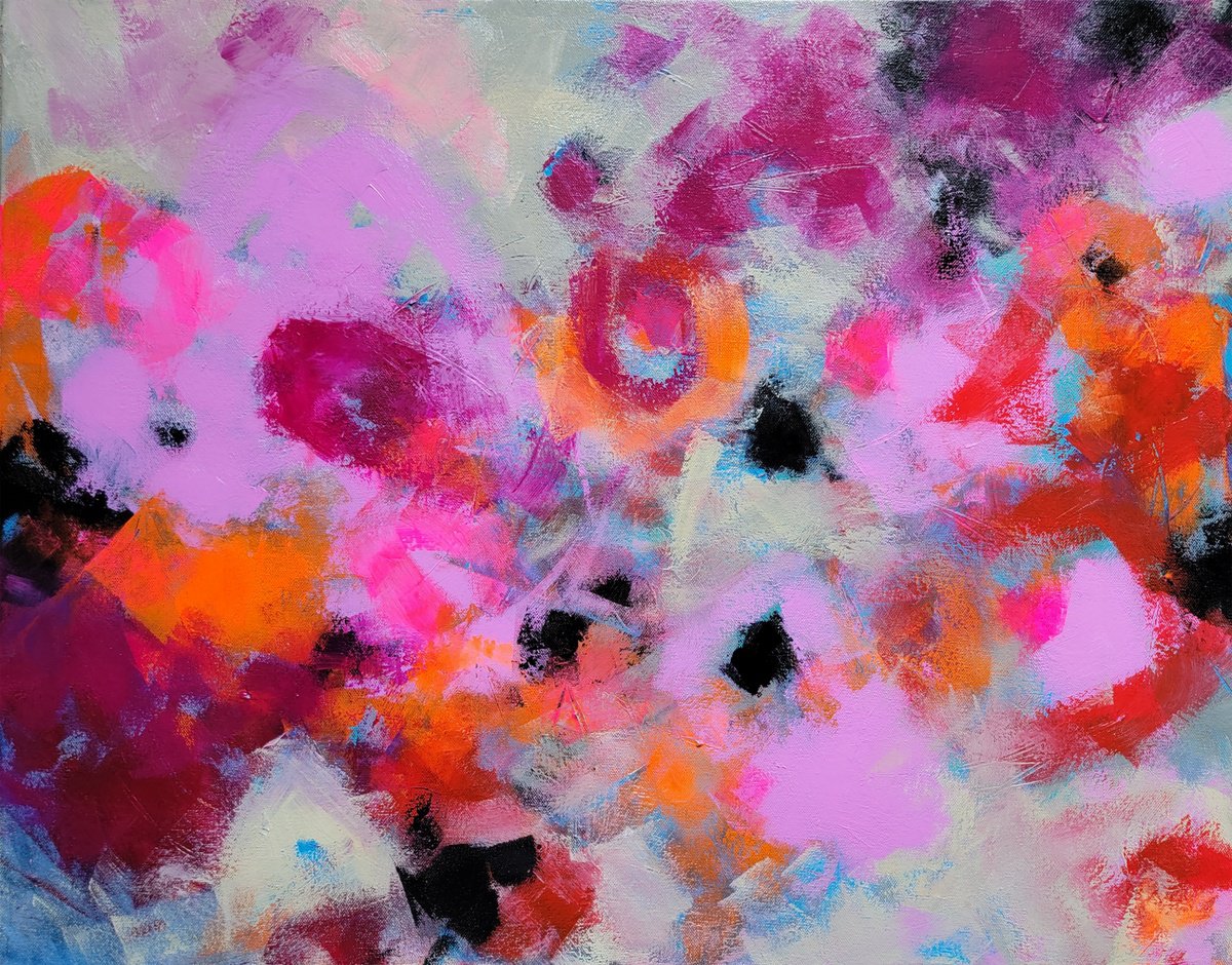 Abstract Botanical Acrylic Painting By Faith Patterson, 28 X 22, August Garden, Original Artwork