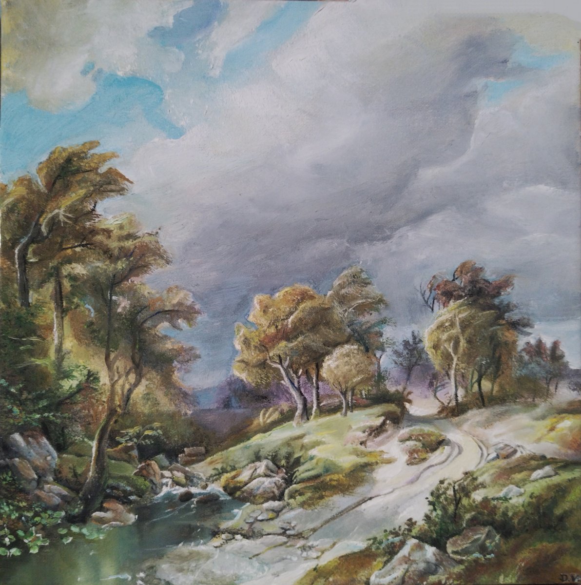 Landscape Oil Painting By Viktoria Deri, 13 X 13", Landscape, Original Artwork