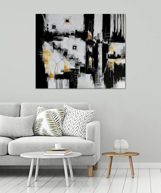 Awakening from the Dream - XL Large abstract art – Black & White Art - Expressions of energy and light.