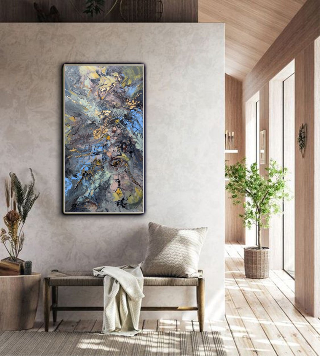 Abstract Painting By Areti Ampi, 24 X 47, Subconscious 25, Original Artwork